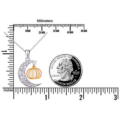 Ladytree Halloween Jewelry 925 Sterling Silver Moon and Pumpkin Luminous Beads Glow Pendant Necklace, 18 inches