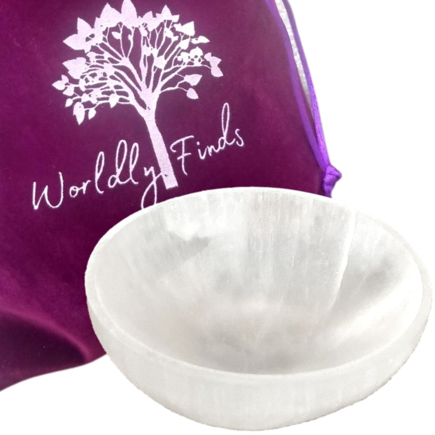 Worldly Finds Selenite Crystal Smudge Bowl 4 Inch, 6 Sizes, Hand-Carved, Moroccan Crystal Holder to Charge, Cleanse Crystals, Charging, Smudging Bowl, Spiritual Gifts, Wicca Supplies (4" Large)