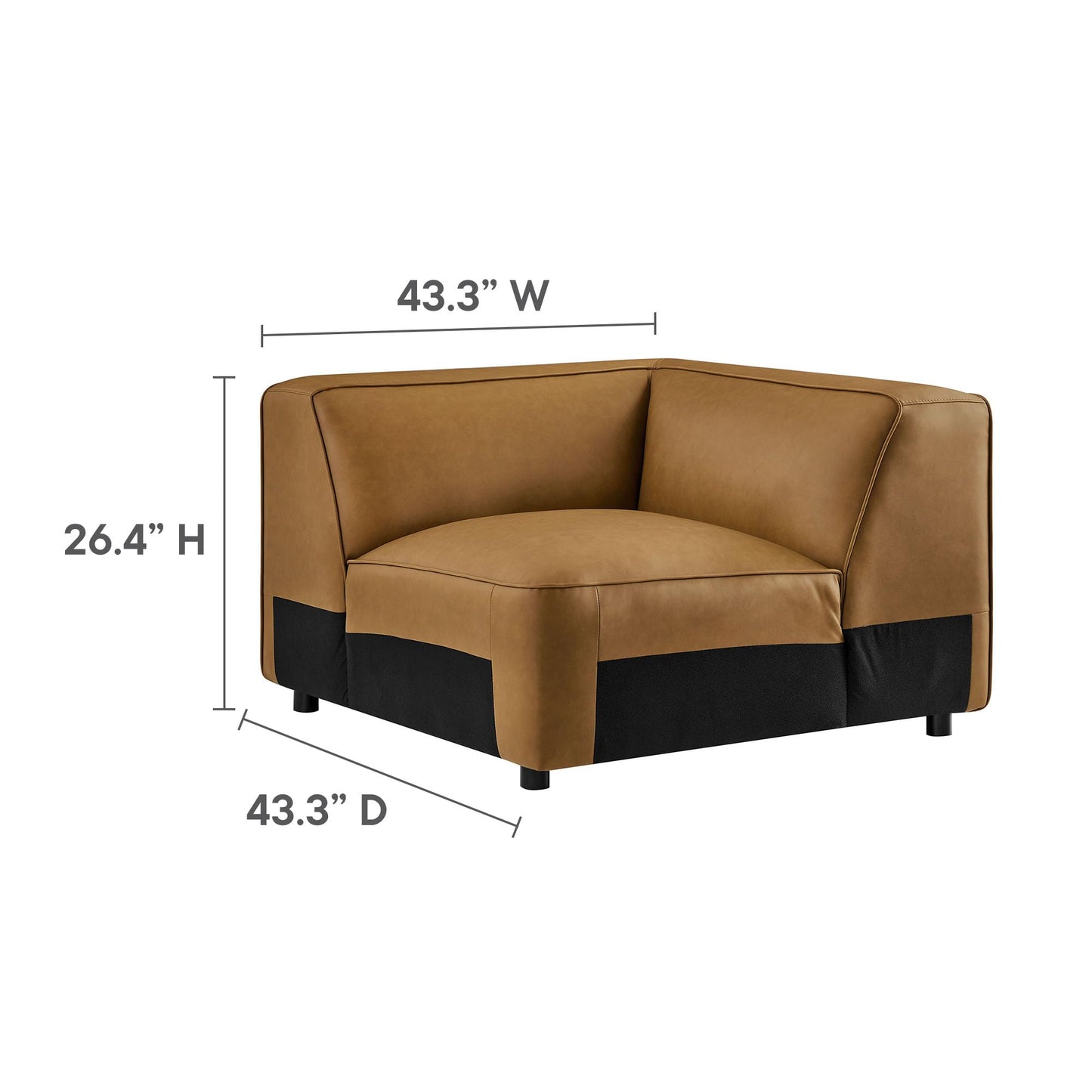Modway Auren Vegan Leather 5 Piece Armless Modular Sofa in Camel - Faux Leather L Shaped Sectional - Comfy Modern PU Leather Sofa - Oversized Mid Century Modern Couch for Living Room