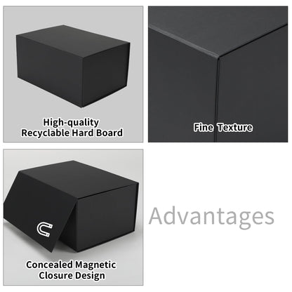 Ditwis 4 Pack 10x7x5 Inches Gift Boxes with Magnetic Closure Lids, Black Magnetic Box for Wedding, Groomsmen Bridesmaid Proposal, Birthdays, Mother's Day