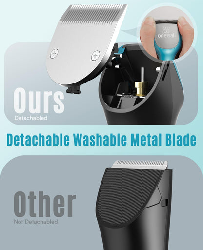 oneisall Dog Clippers Professional for Thick Hair, Heavy-Duty Dog Grooming Clippers with Detachable Metal Blade, Cordless Pet Shaver for Cockapoo Poodles