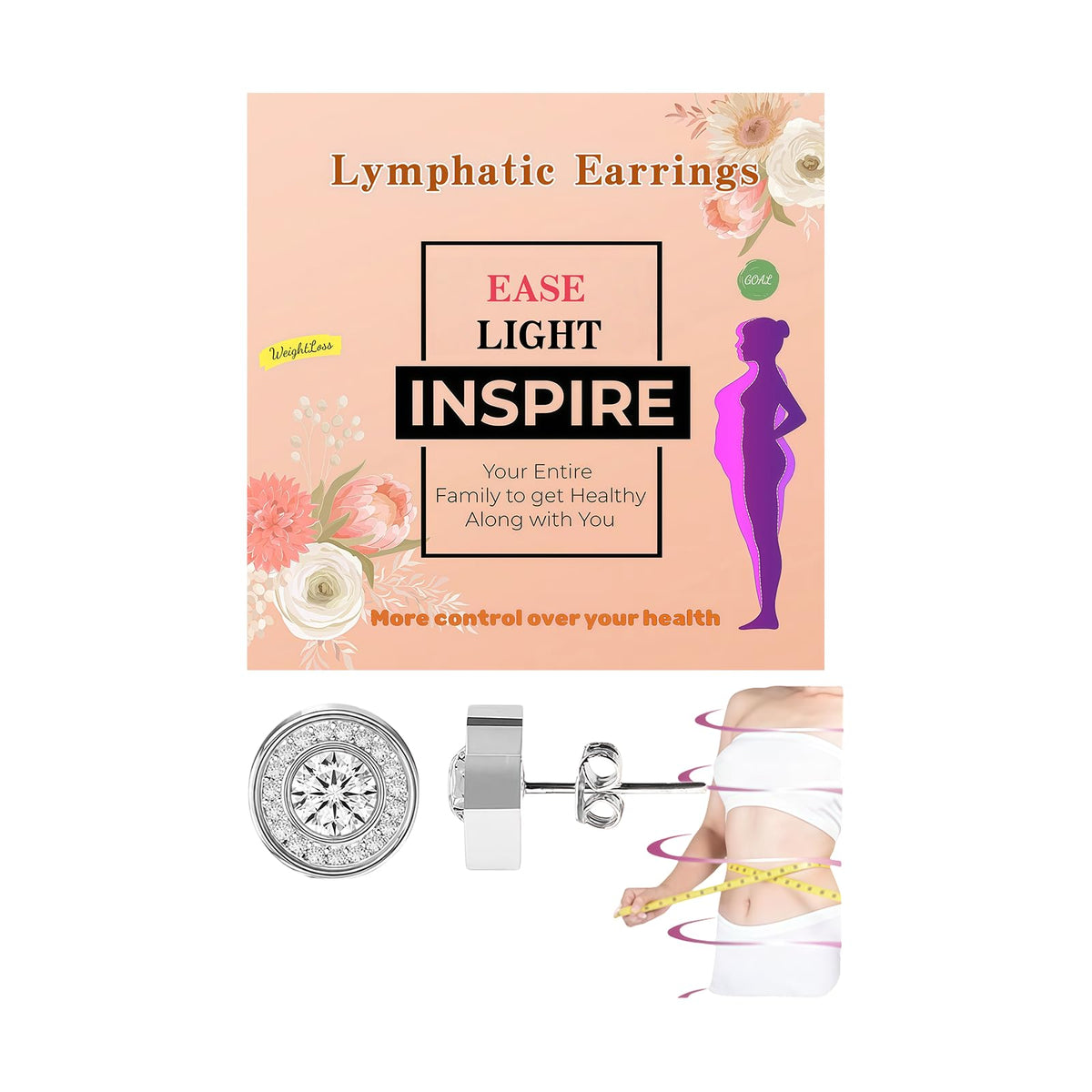 Halolux Lymphatic Earrings For Women, 18 K Gold Plated Honorable Joy Inspire Stainless Steel Hypoallergenic Germanium Acupuncture Lymph Detox Menopause Jewelry Gift Card (Silver Round)
