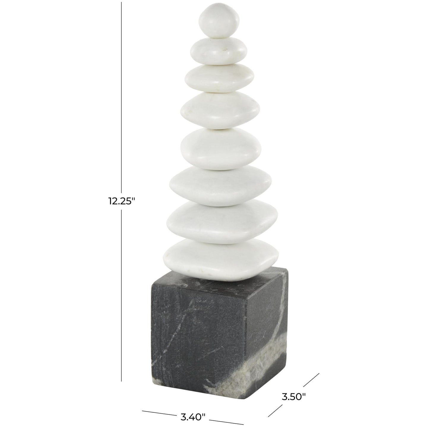 Deco 79 Marble Abstract Decorative Sculpture Stacked Stone Home Decor Statue with Black Block Base, Accent Figurine 3" x 4" x 12", White