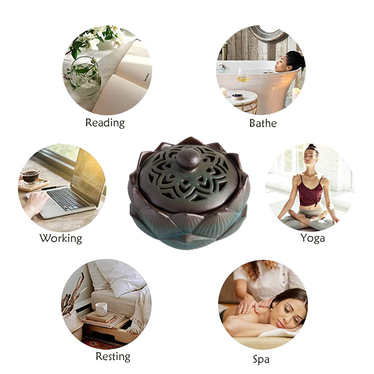 ChorZhow Incense Burner or Incense Cone Holder,Lotus Cone Incense Burner,Incense Cone Holder for Incense Cone and Coil Incense, Coil Incense Burner Set for Office Yoga and Home,Green