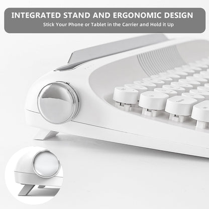 YUNZII Upgraded Wireless Typewriter Keyboard,with Retro Integrated Stand,USB-C/Bluetooth,Cute Round Keycaps, USB-C/Bluetooth Connection for Table, Phone, PC and Win/Mac/Android (B309, Baby Pink)