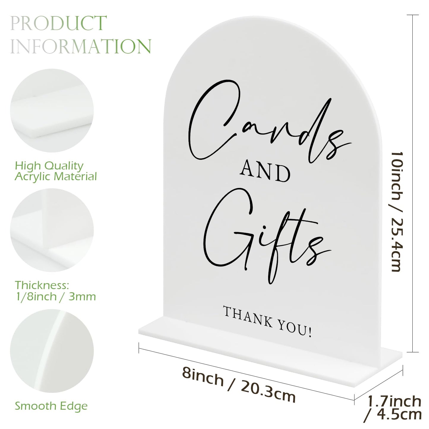 White Arch Acrylic Wedding Sign- 8"x10" Cards and Gifts Sign and Base,1/8" Thick | Modern Calligraphy Arched Acrylic Table Sign for Wedding & Event Party (Cards and Gifts, 8"x10")