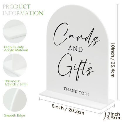 White Arch Acrylic Wedding Sign- 8"x10" Cards and Gifts Sign and Base,1/8" Thick | Modern Calligraphy Arched Acrylic Table Sign for Wedding & Event Party (Cards and Gifts, 8"x10")