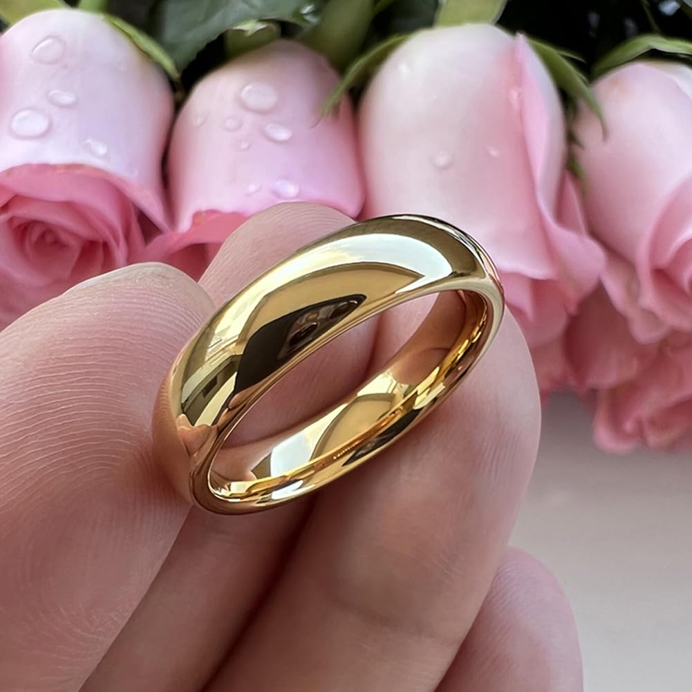 TUTISS 5mm Gold Tungsten Rings for Men Women Engagement Wedding Bands Domed Polished Comfort Fit Size 10