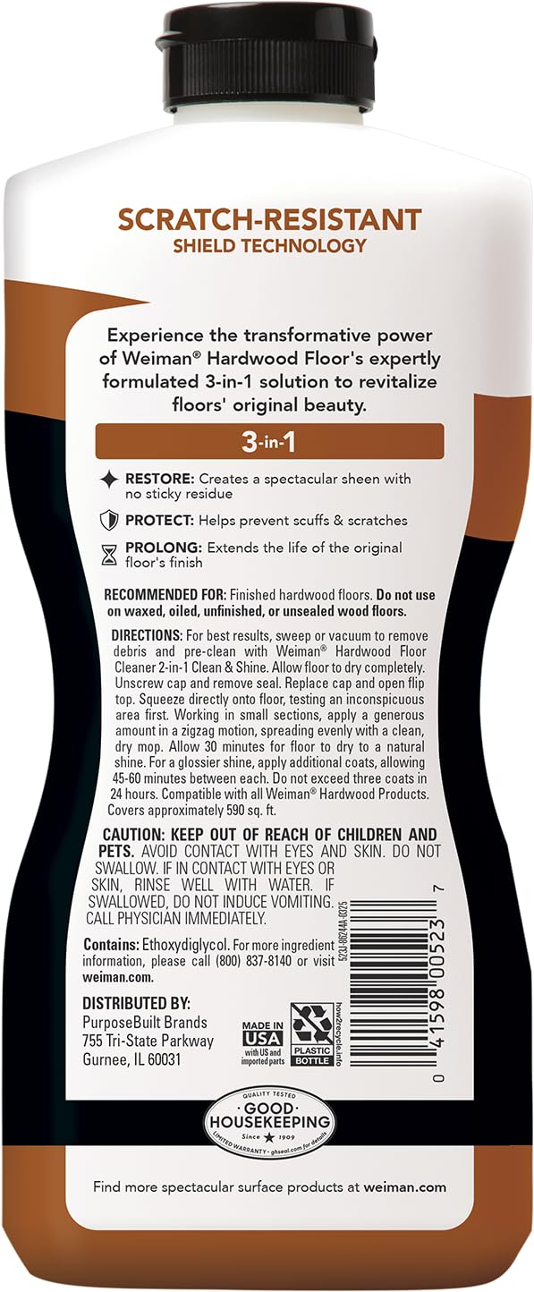 Weiman 123 Polishing Polishing & Restoring heavily stressed hardwood floors, natural shine, removes scratches, leaves a protective layer, 946 ml volume