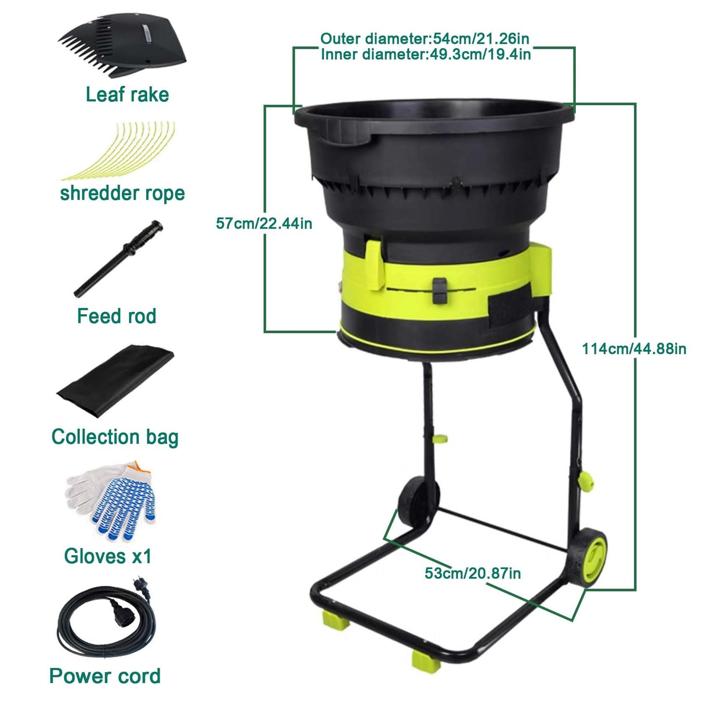 AGFKXO Electric Leaf Mulcher Cordless, Leaf Shredder 8000 RPM, 17:1 Leaf Shredder Rate, Adjustable Leaf Shredder Size Leaves Collector,no Power Cord