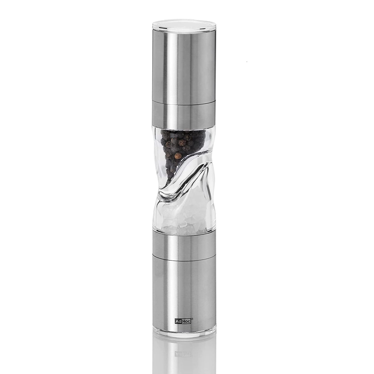 AdHoc Duomill Pure Salt and Pepper Combo Mill - Stainless Steel Salt & Pepper Mill - Handy Salt & Pepper Grinder - Stainless Steel