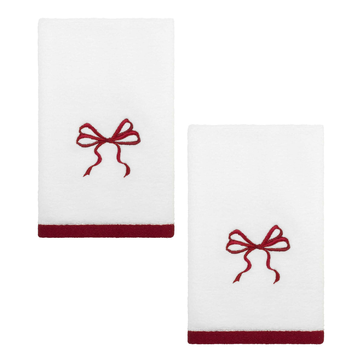 Avanti Linens - Bathroom Bundle, 2-Pack Cotton Velour Fingertip Towels & Resin Lotion Pump, Holiday Bathroom Essentials (Christmas Bows)
