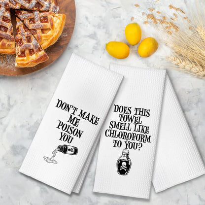 ZBBFSCSB Don’t Make Me Poison You Kitchen Towels 2 Pack, Funny Halloween Horror Kitchen Decor, Baking Flour Sack Dish Towels Gifts for Women Mom Hostess, New Home Sarcastic Gifts for Neighbor Friend