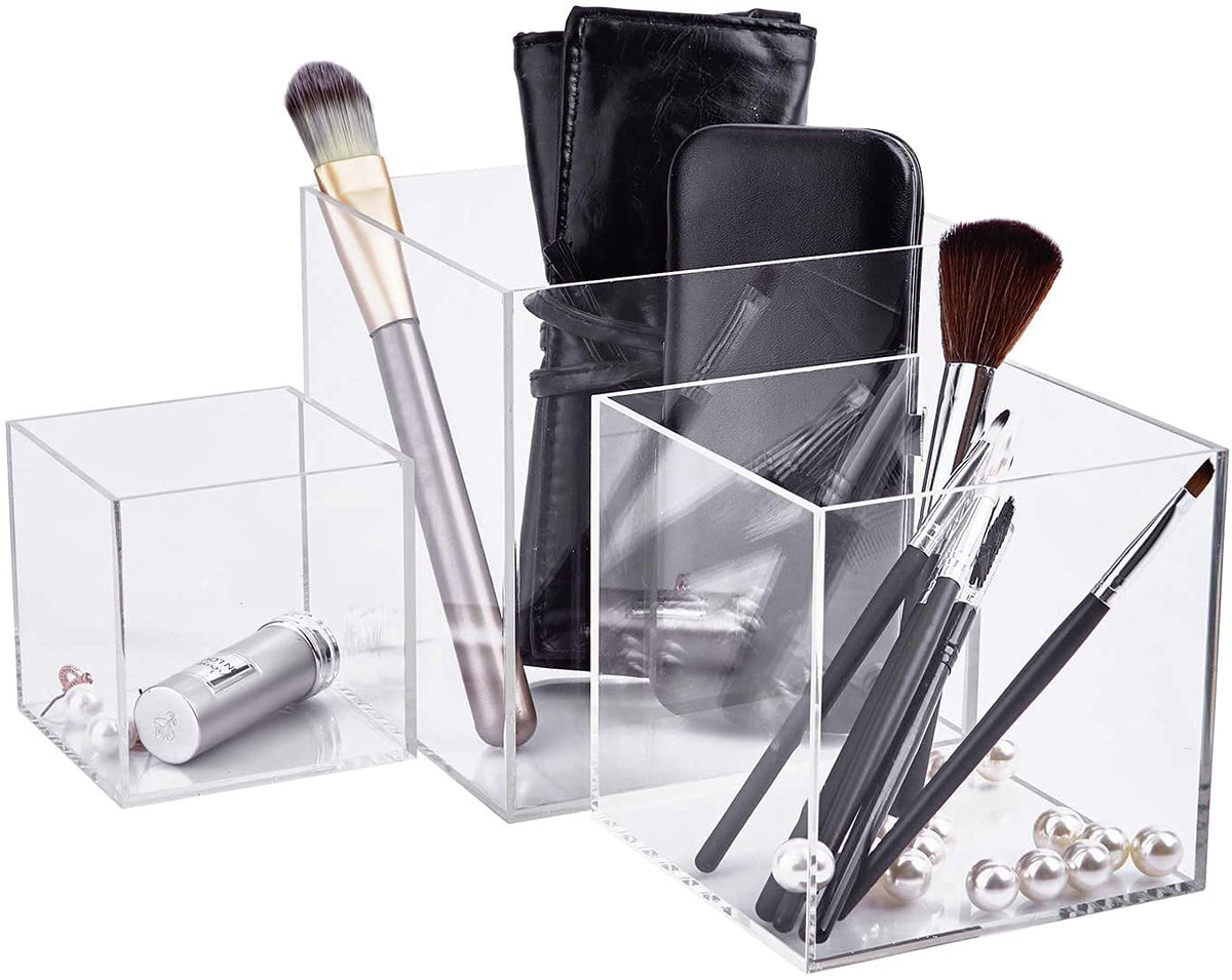 Clisela 3pcs Acrylic Cube Display Stands Box Risers with Hollow Bottoms, Food Risers for Buffet Table, Decorative Display Stand Shelf for Dessert Collectibles Jewelry Figures Show - Clear 3" 4" 5"