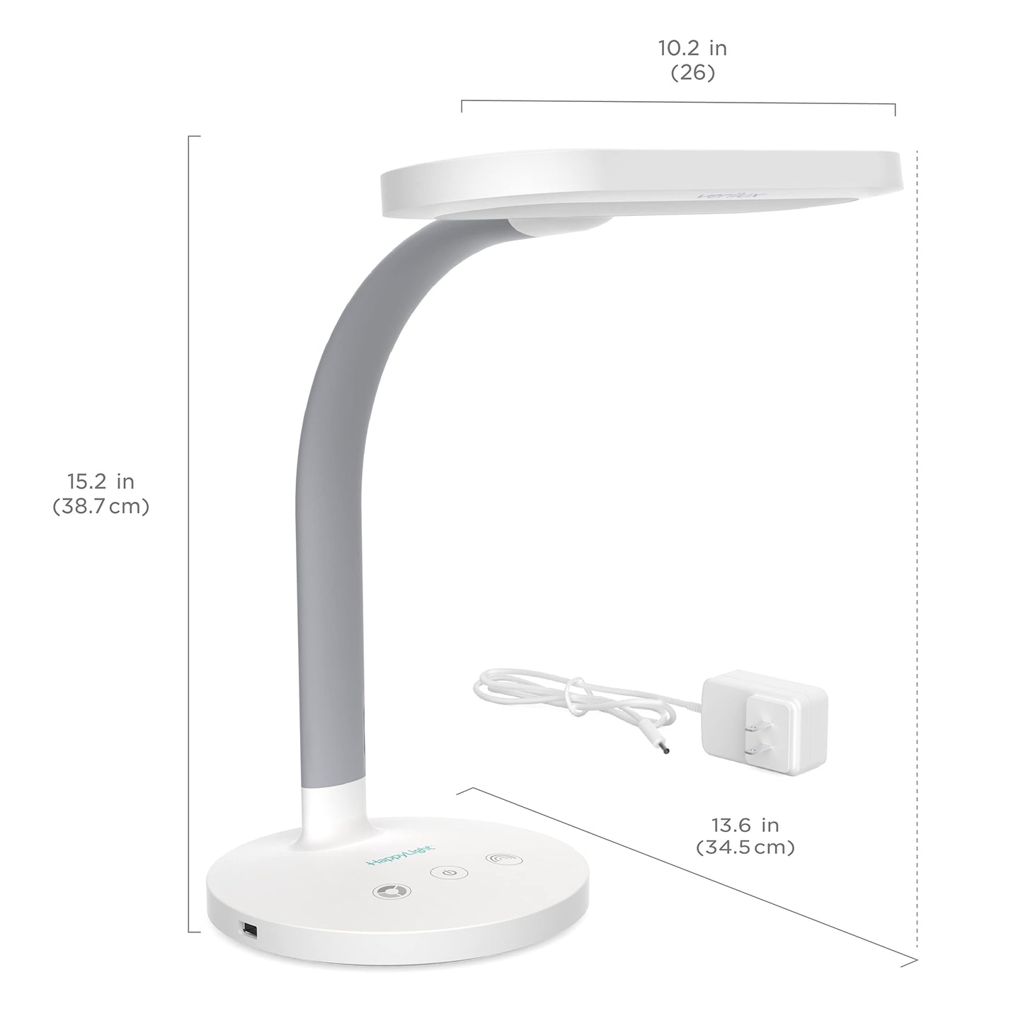 Verilux HappyLight Duo - 2-in-1 Light Therapy & Task Desk Lamp - UV-Free Full Spectrum LED, 10,000 LUX, Adjustable Brightness and Color, Flexible Gooseneck, and Integrated USB Charging Port