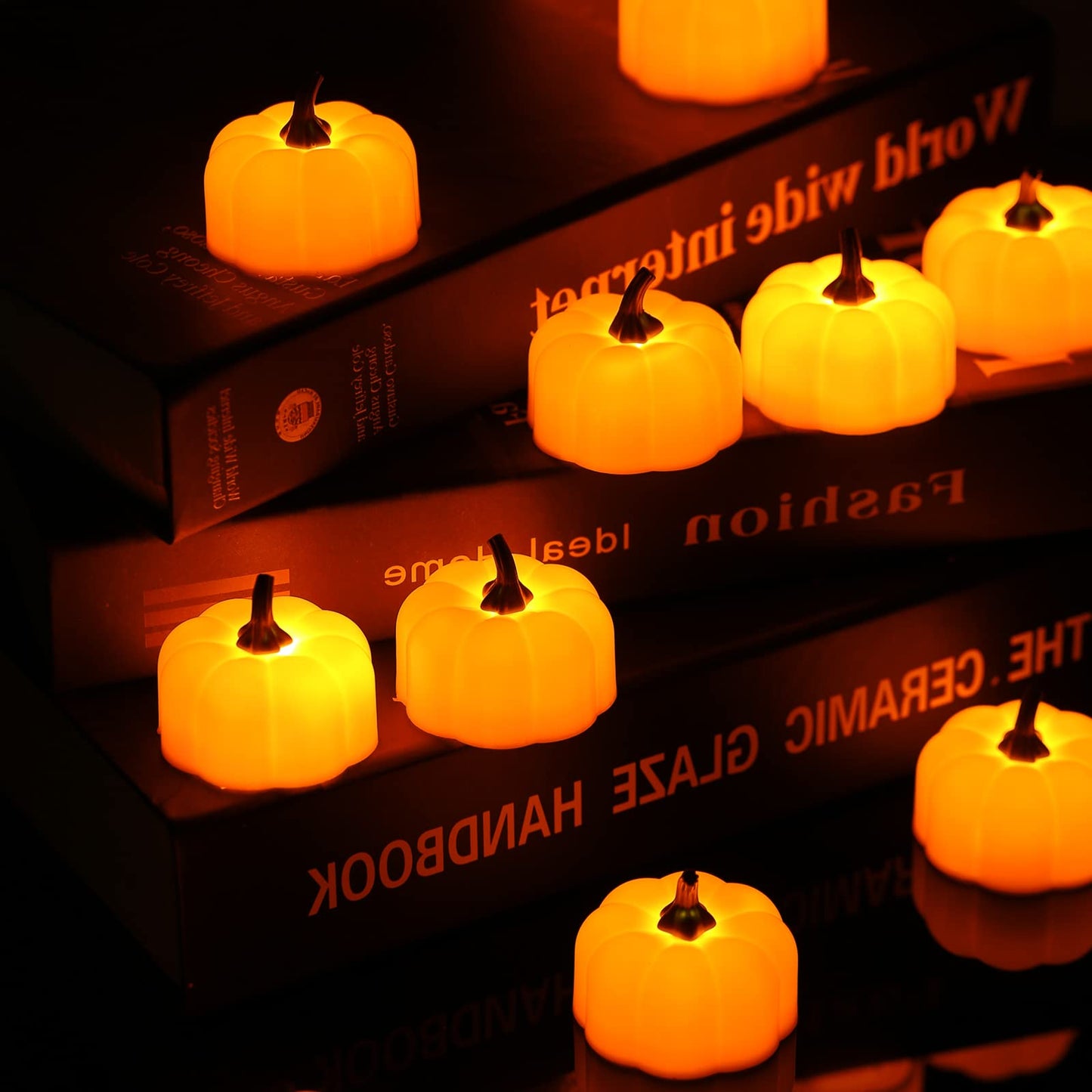 ORIA Pumpkin Tea Lights, 12 Pack Flickering Flameless Pumpkin Candles, for Decoration, Halloween, Thanksgiving Party