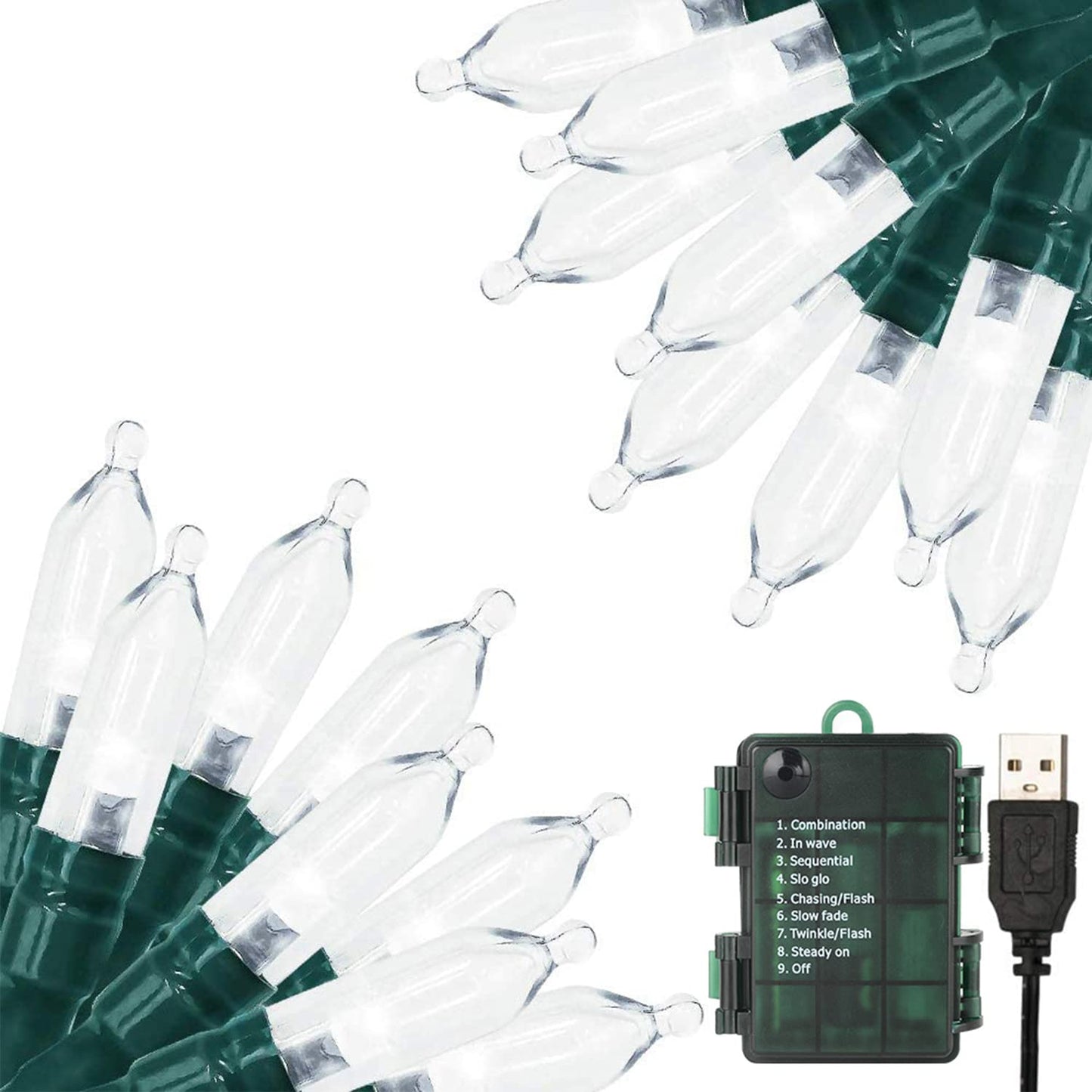 Green Convenience Christmas Lights 33ft 100 LED Battery String Lights with Timer Memory Function USB or Battery Powered Waterproof String Lights for Indoor Outdoor Decoration