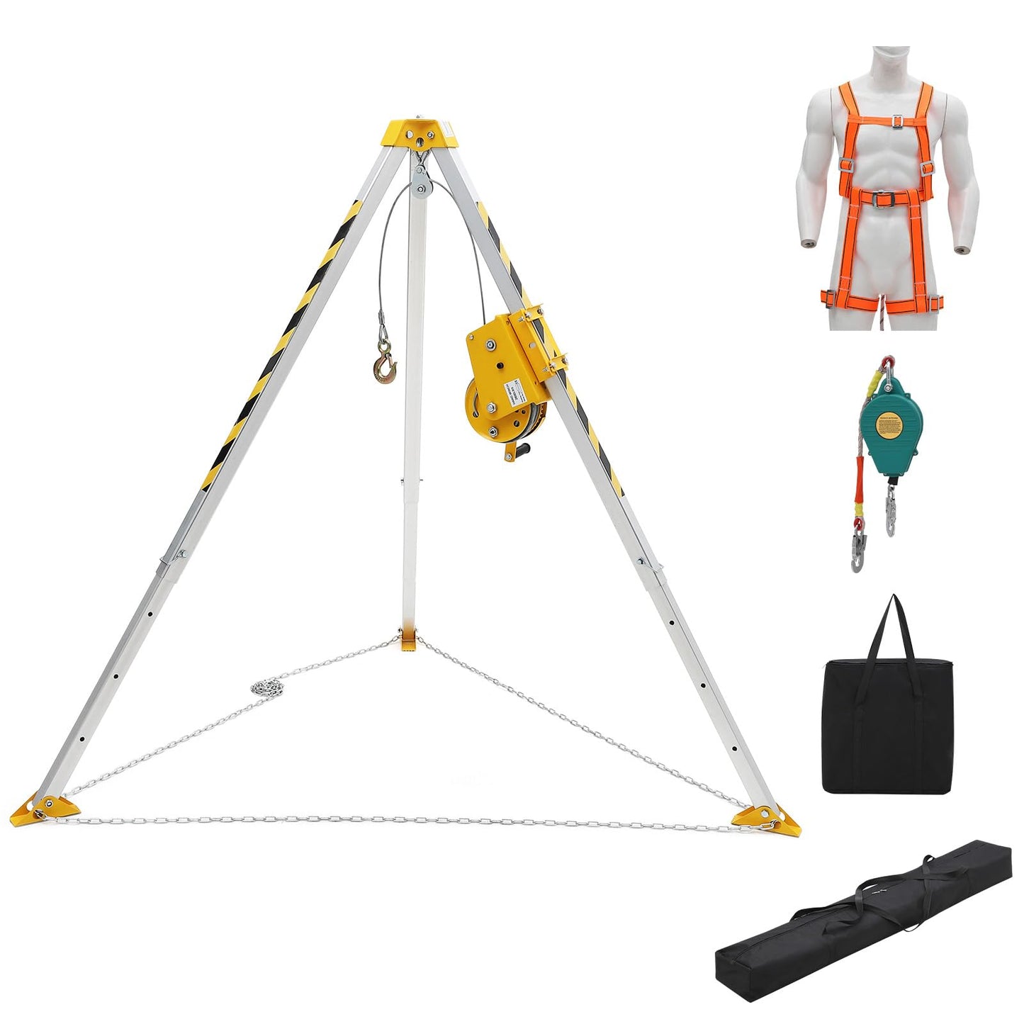 Rescue Tripod Kit,Confined Space Tripod Rescue System,1200 Lb Winch Tripod Kit with Self-Locking Safety,Adjustable Legs & 49 ft Cable,for Well, Sewer,Manhole,Tank (Fall Protection & Rescue Equipmet)