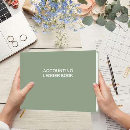 Accounting Ledger Book - Ledger Book for Small Businesses Bookkeeping & Personal Use, Expense Tracker Notebook for Tracking Money, Expenses, Deposits & Balance, 7" x 10", Green