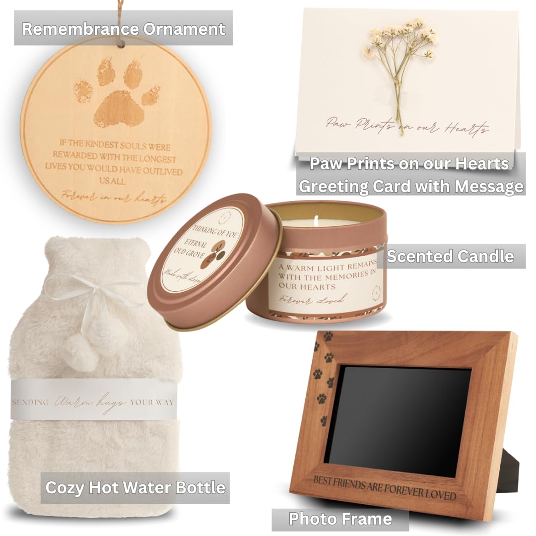 Pet Loss Bereavement Gift Box – Sympathy Gift for Loss of Dog, Pet Memorial Set with Photo Frame, Remembrance Ornament, Memory Candle & Hot Water Bottle, Condolence Comfort Gift for Grieving Pet Owner