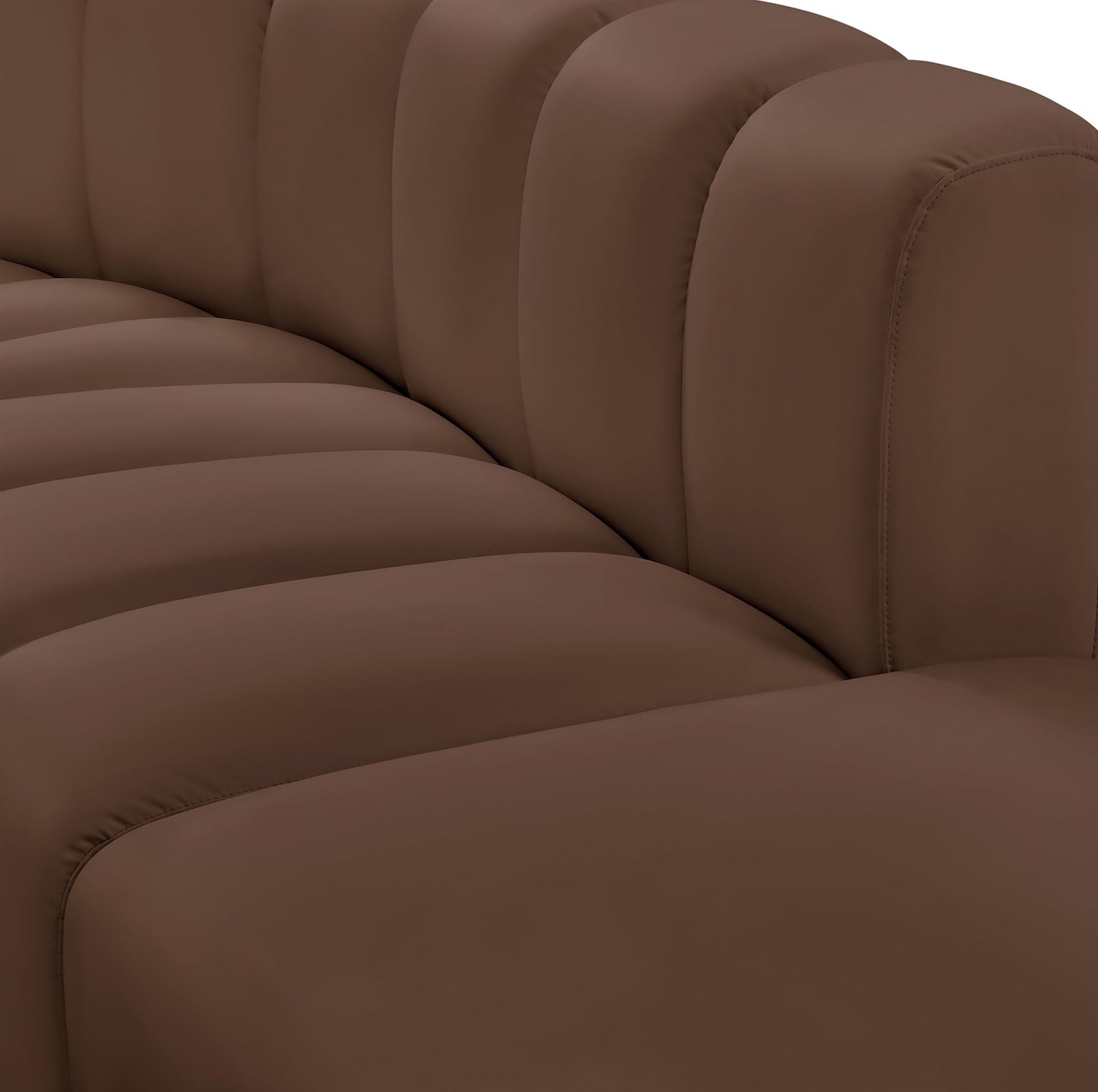 Meridian Furniture 101Brown-S2B Arc Collection Modern | Contemporary Modular Sofa with Soft Brown Vegan Leather, Deep Channel Tufting, Modular Design, 60" W x 33" D x 30" H, Brown