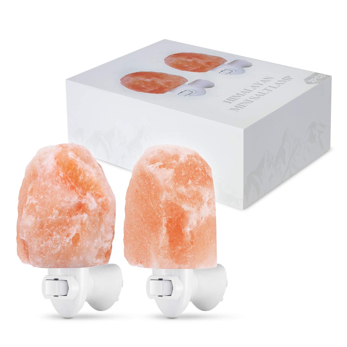 AMIR (Upgraded) Salt Lamp, Natural Himalayan Crystal Salt Light with 4 Bulbs, 11.2oz Mini Hand Carved Night Light, with UL-Certified Wall Plug, Decoration Salt Rock Lamp (2 Pack)