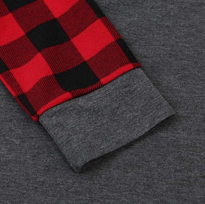 Women Merry Christmas T-Shirt Long Sleeve Plaid Raglan Splicing Reindeer Graphic Baseball Tee Top Christmas Santa Shirts Gray Red Reindeer 4325-L
