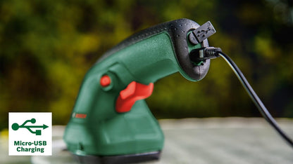 Bosch Garden Shears EasyShear (Integrated 3.6V, Battery runtime: 40 min, Blade Length: 12cm (Shrub) / 8cm (Grass), in Carton Packaging)