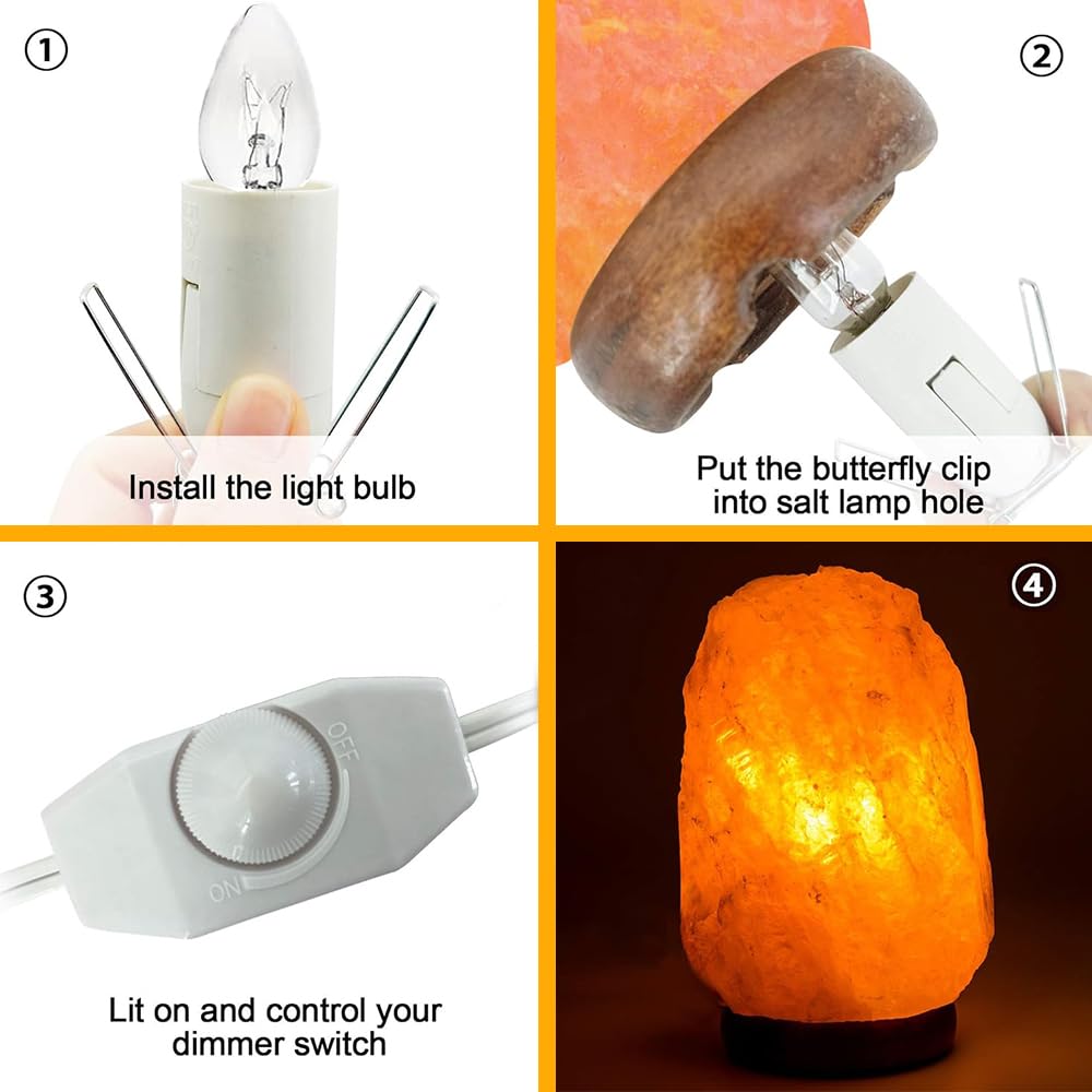 Himalayan Salt Lamp Cord Replacement with Dimmer Switch Christmas Bulb,Salt Lamp Cord 5 Feet Salt Lamps Cords with Base Assembly and E12 Halogen Salt Lamp Bulbs (Retro1)