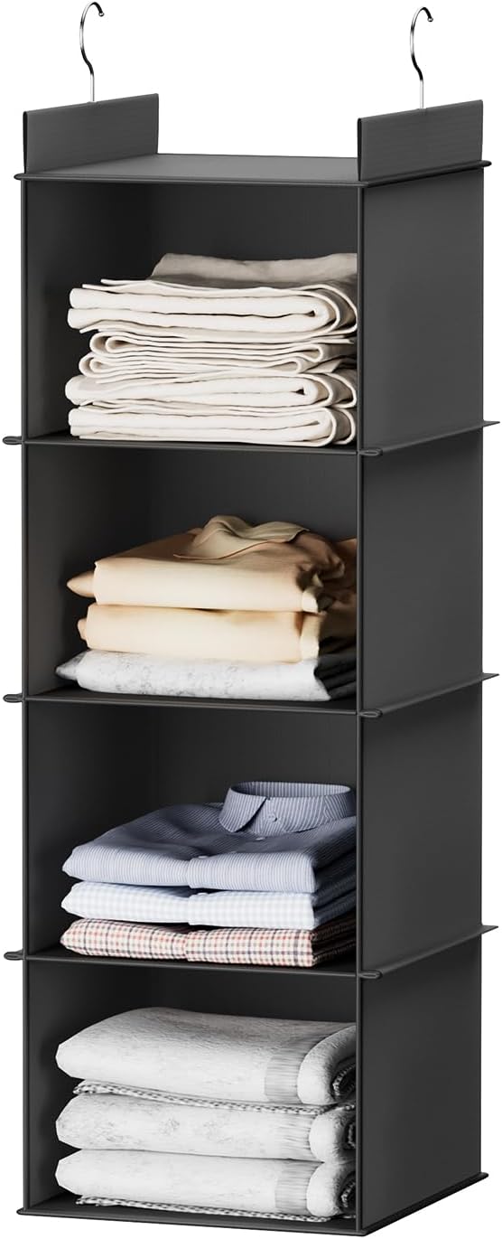 YOUDENOVA Hanging Closet Organizer, 4-Shelf Closet Hanging Shelves
