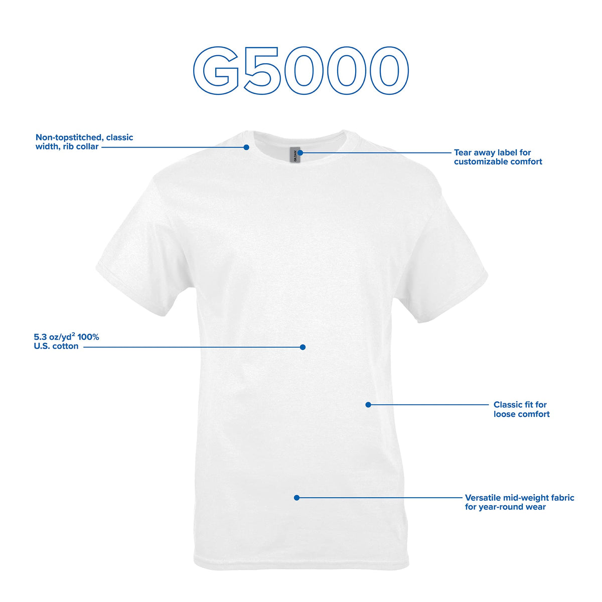 Gildan Men's 10-Pack Heavy Cotton Adult T-Shirt (G5000), White, Medium