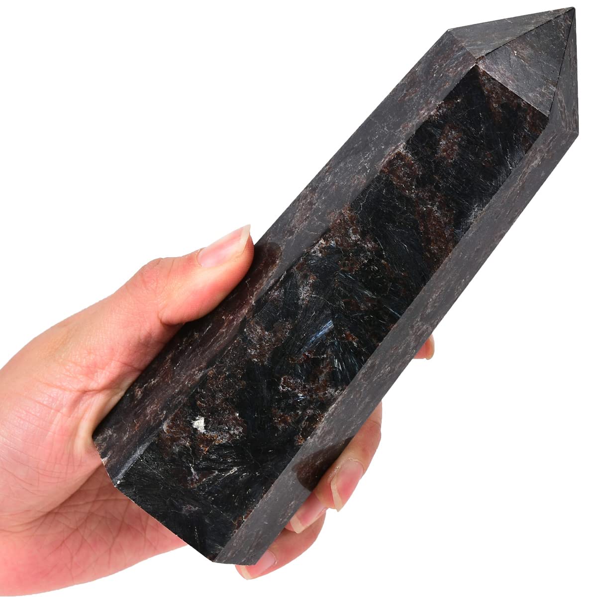 MOGEMT Astrophyllite Obelisk Large Crystal Tower Black Firework Quartz Stone 6 Faceted Single Point Wand Reiki Healing 2.0-2.5 LBS