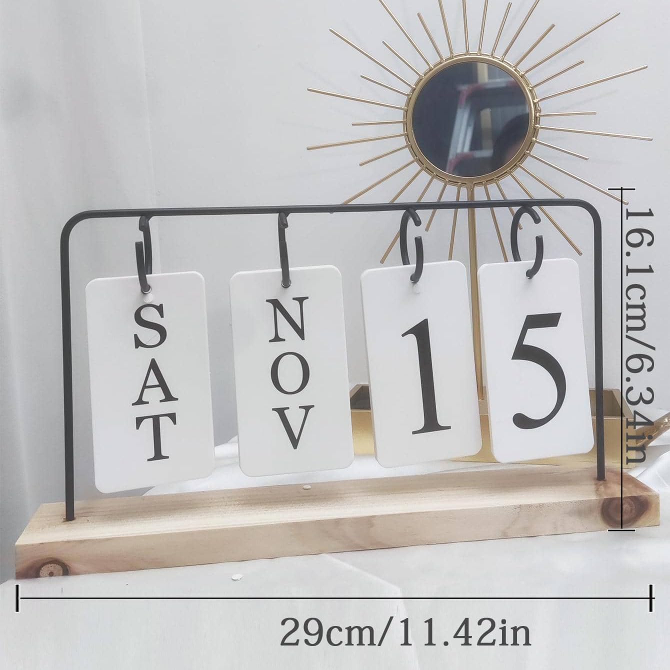 Wooden Perpetual Calendar for Desk, Metal Wood Month Date Display for Teachers, Students, Classroom, Rustic Farmhouse Office Decor, Desk Accessories (black)