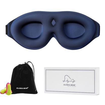 Alaska Bear Sleep Mask for Side Sleepers 2022 Headband Design, Cup-Shaped and Extra-Soft, 100 Blackout Eye Mask Shades Cover for Men and Women Home or Travel, Machine Washable, Black