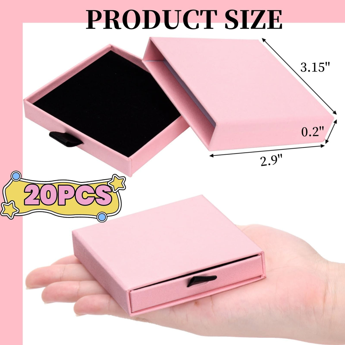 WRINGKIT 20 Pack Pink Jewelry Gift Boxes, Cardboard Jewelry Packaging Boxes with Lid and Black Sponge Lining, Small Empty Bracelet Gift Box Bulk for Earrings, Necklaces, Christmas, Valentine's Day