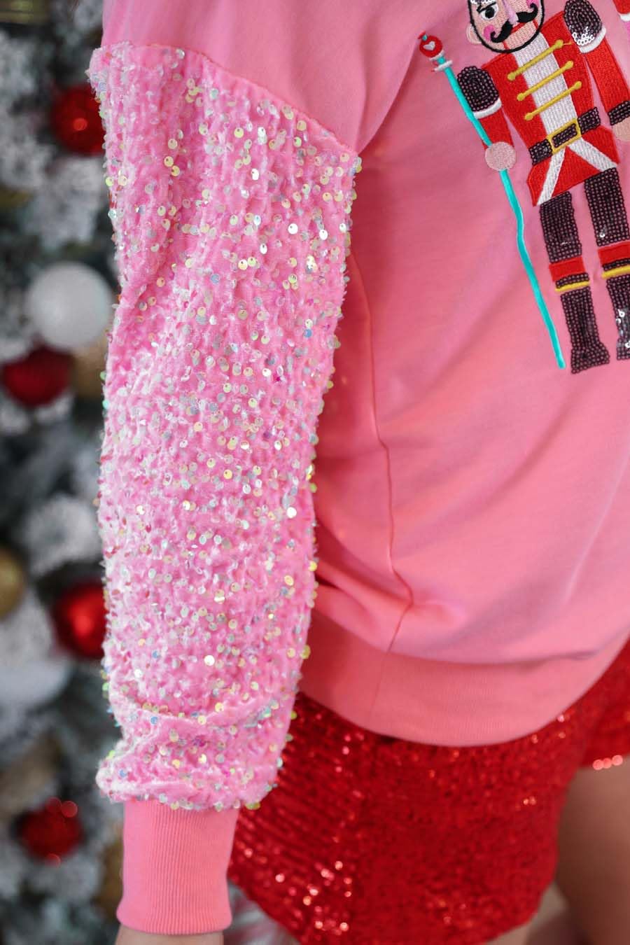 Yiulangde Ugly Christmas Sweater Nutcracker Ballet Sparkly Sequin Long Sleeve Shirt Cute Santa Sweatshirt Pullover Sweaters for Women