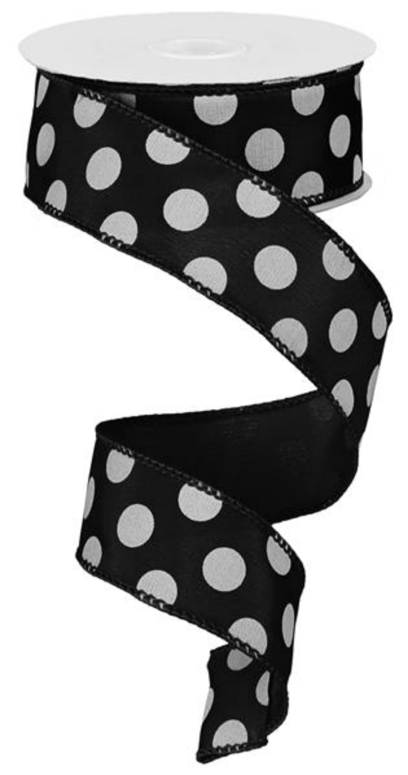 Polka Dot Wired Ribbon: Black White - 1.5 Inches x 10 Yards (30 Feet) [RG158602]