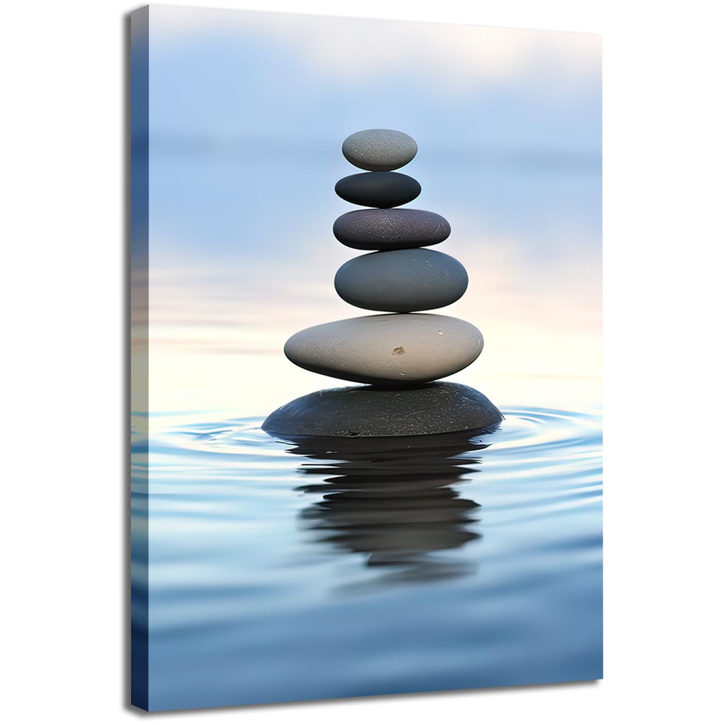 GLOKAKA Zen Stones Balance Canvas Wall Art Pebbles Stack in Calm Water Picture Print Artwork Poster for Yoga Meditation Room Bathroom Bedroom Decor
