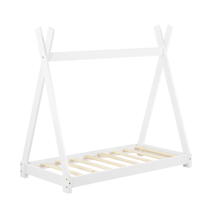 [en.casa] Children Bed 148x76x140cm Matte White Bed for Kids Pine Wood Bed Frame Indian Tent Design