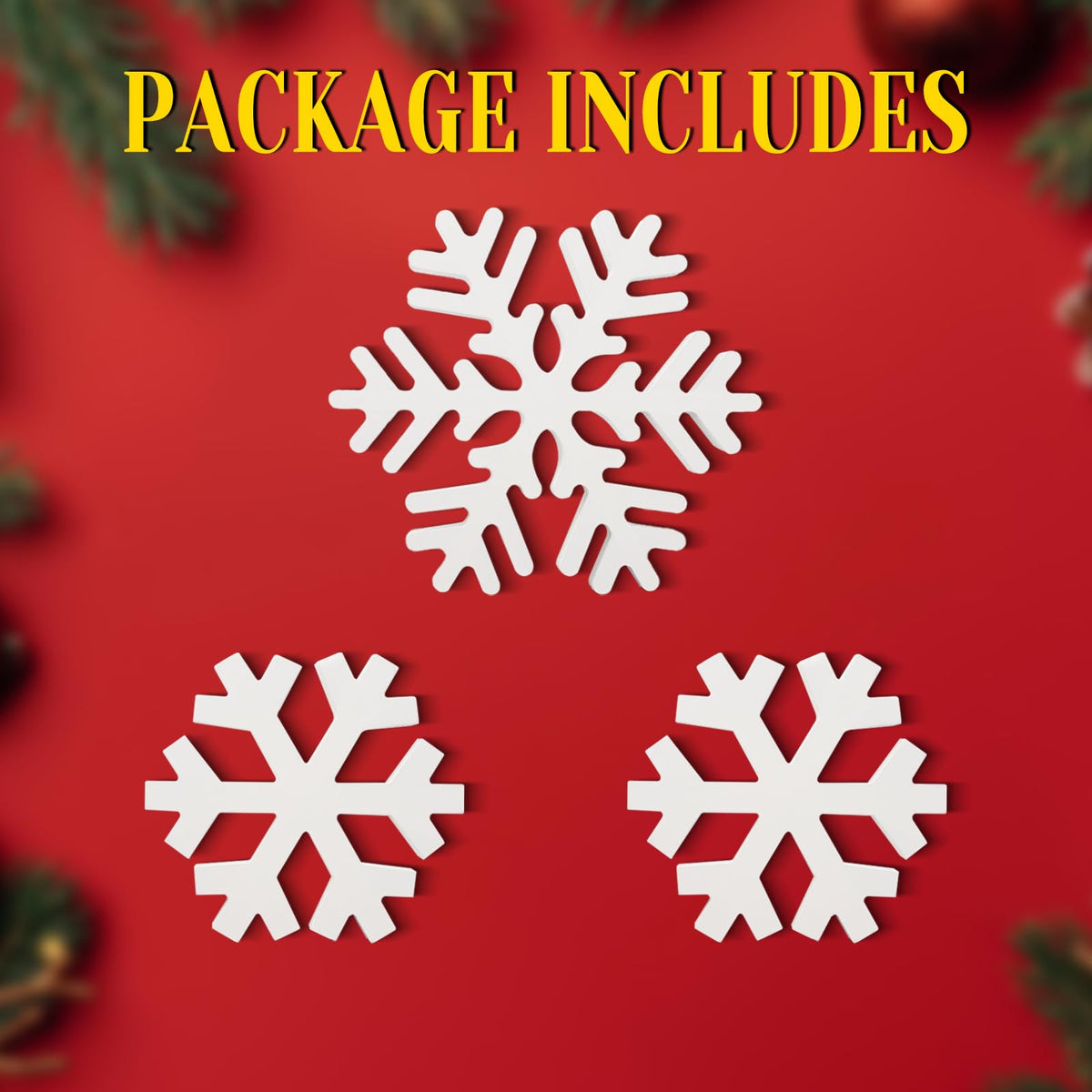 Oeyliz Winter Wooden Snowflake 3 PCS Christmas Wooden Snowflakes Decor Winter Table Decoration Wooden Snowflake Blocks Standing Table Sign Tiered Tray Decoration Xmas Indoor Home Mantle Tabletop Decor