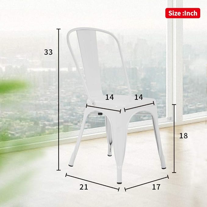 FDW | Set of 4 Metal Dining Chairs | Cream | Stackable Tolix Side Chairs with Backrest | Scratch-Resistant | Non-Slip Feet | Indoor/Outdoor Use | 330 lbs Capacity | Ideal for Kitchen & Restaurant
