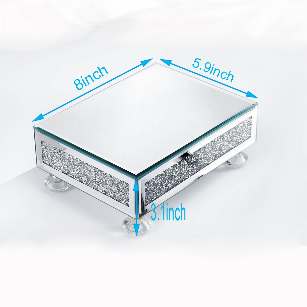 TACIDON Modern Mirrored Riser for Display : Crushed Diamond Decorative Pedestal Stand for Kitchen Counter and Home Decor , Glass Display Tray for Bathroom Soap, Sink, Vase，Perfume (Gold)