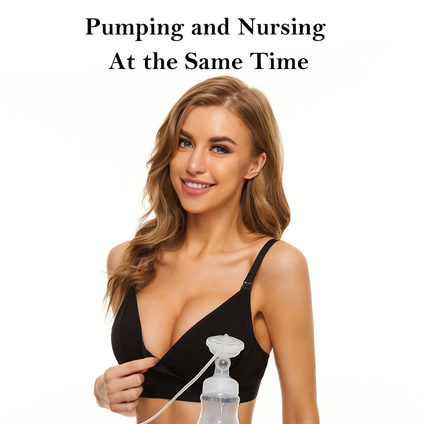 Pumping Bra Hands Free Breast Pumps Bra Nursing Bra Adjustable Wireless Comfortable Pumping and Nursing Bra Fits Breast Pumps, Small-XX-Large (Black, X-Large)