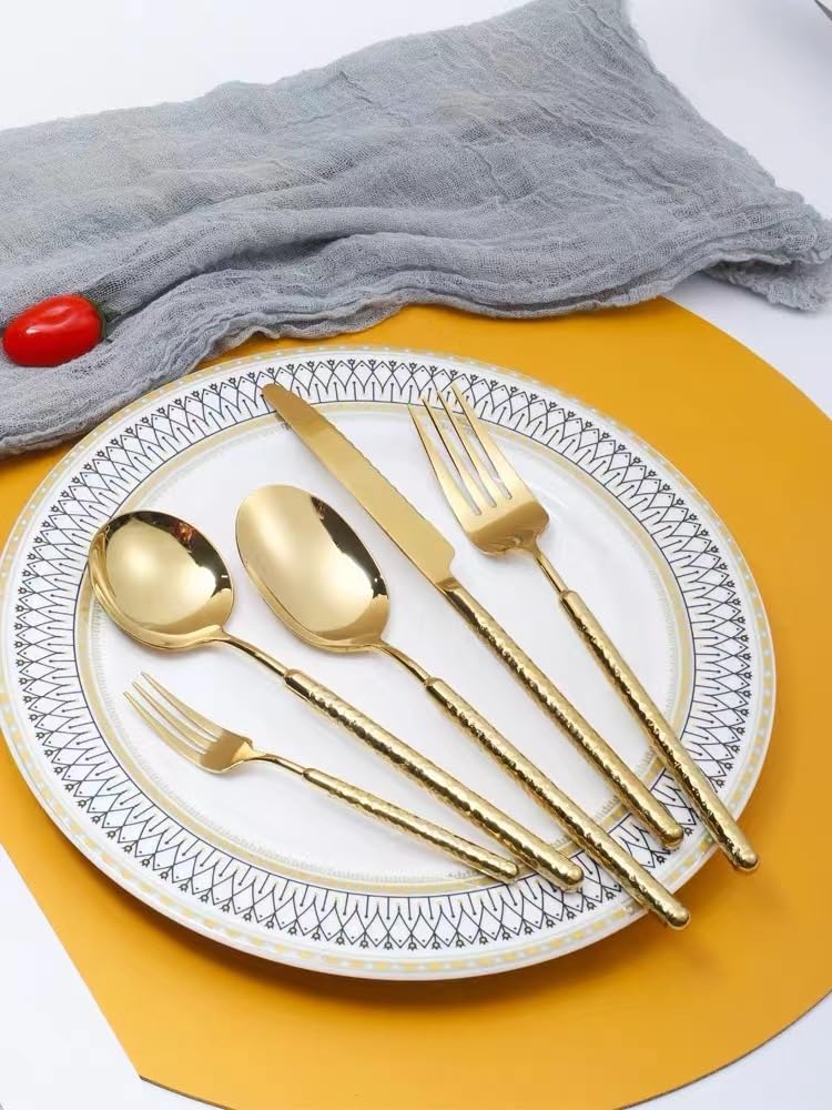 24pcs Rose Gold Silverware Set Cutlery Flatware Set for 4 Utensils Sets Stainless Steel Flatware Sets Premium Spoons And Forks Set Kitchen Restaurant Banquet Wedding Christmas, Hammered Handle