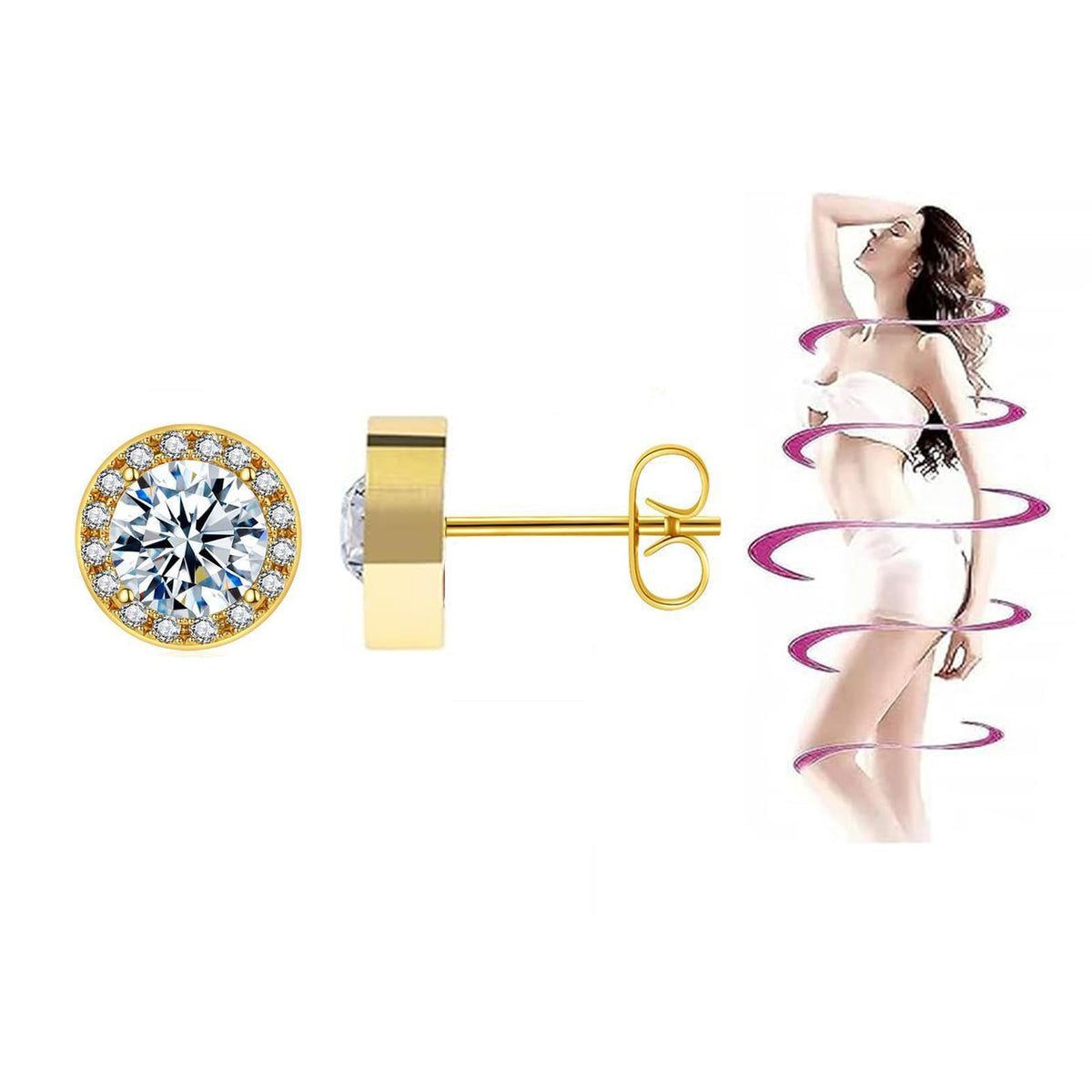 Lymphatic Earrings for Women Lymphatic Drainage Therapy Earrings Lymphvity Germanium Earring Lymph Detox Earring CZ Stud (Gold)