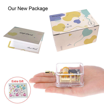 Pursuestar Acrylic Hand Crank Music Box Play Amazing Grace, Clear Gold Musical Box for Mom/Dad/Daughter/Son - Unique Best Gifts for Catholic and Christian Baptism, First Communion or Confirmation