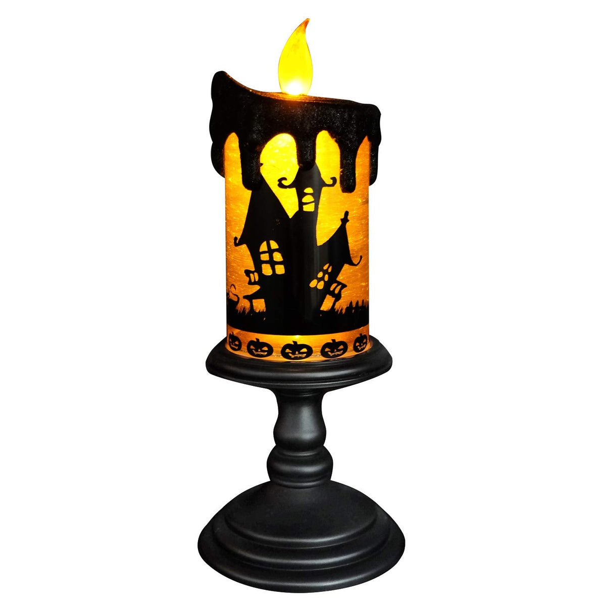 Eldnacele Halloween Snow Globe Candles Lighted Lamp, Battery Operated Spooky Spinning Water Glittering Tornado Candle Flameless Candles Table Centerpiece for Halloween Decoration Indoor(Castle)