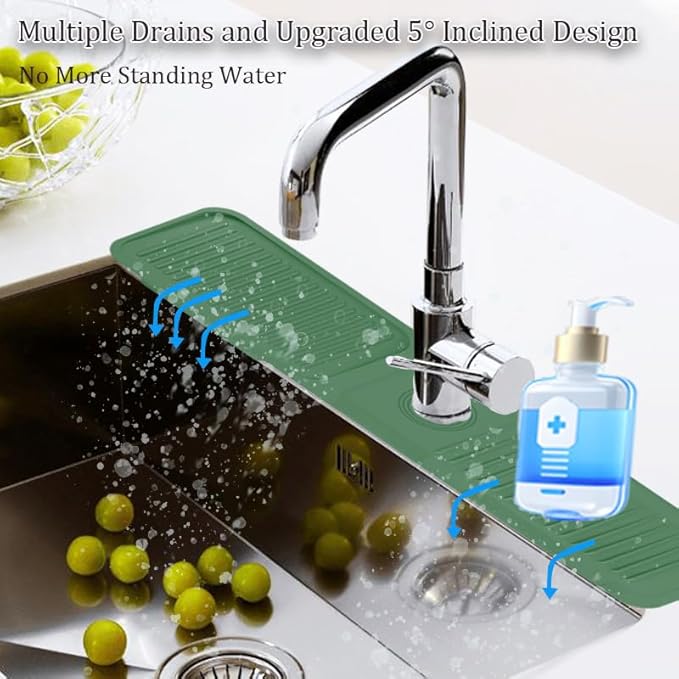 Kitchen Faucet Splash Mat, 24 inch Silicone Sink Splash Guard Drying Mat