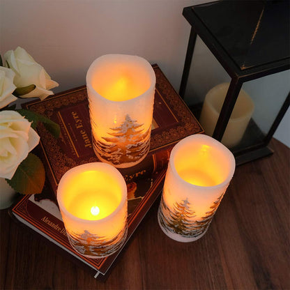 DRomance Christmas Flameless Candles with 6 Hour Timer, 3 Pack Real Wax LED Pillar Candles Warm Light Flickering Holiday Decor(Green Christmas Tree, 3 x 4,5,6 Inches)