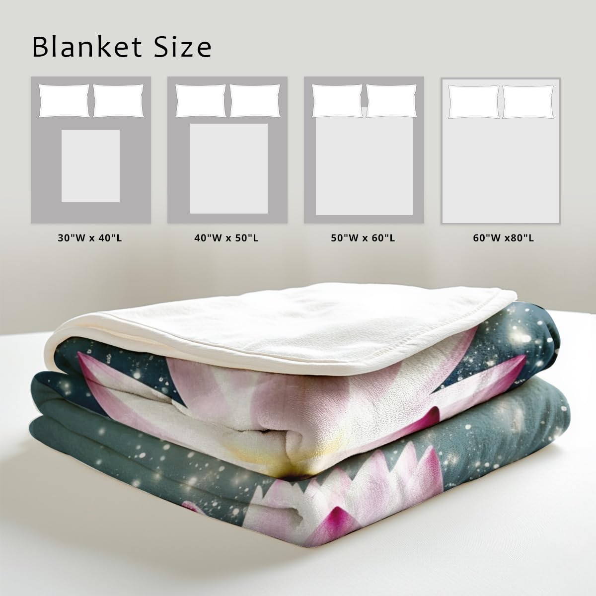 HUNXIAOJ Lotus Flower on Water Print Blanket White Floral Throw Blanket Zen Flannel Throw for Couch Bed Office Yoga Room Meditation Spa Decor Gifts (49"x59")